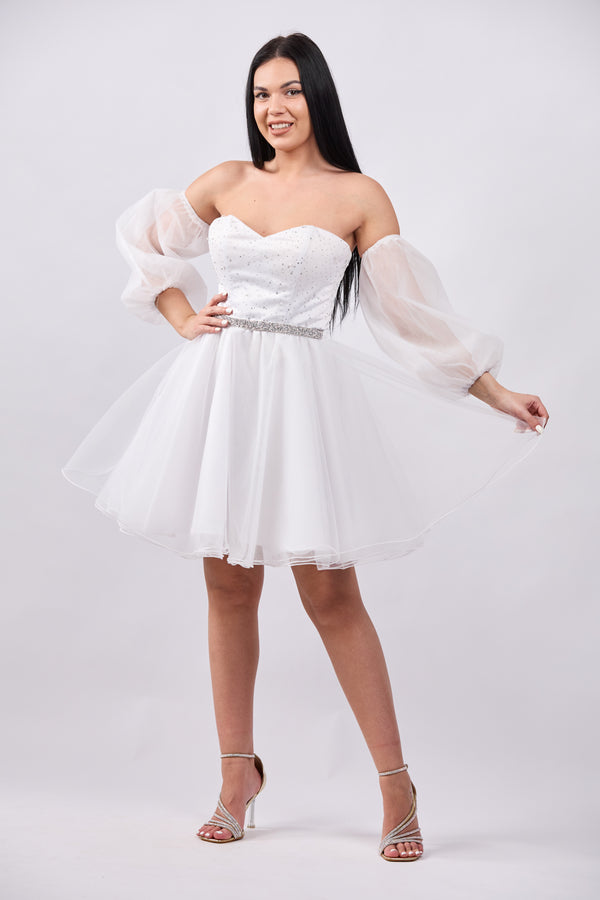 Rochie scurta din tull cu perle si pietre CRYSTALINA