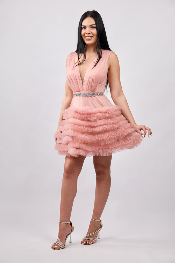 Rochie scurta baby doll Merry roz prafuit
