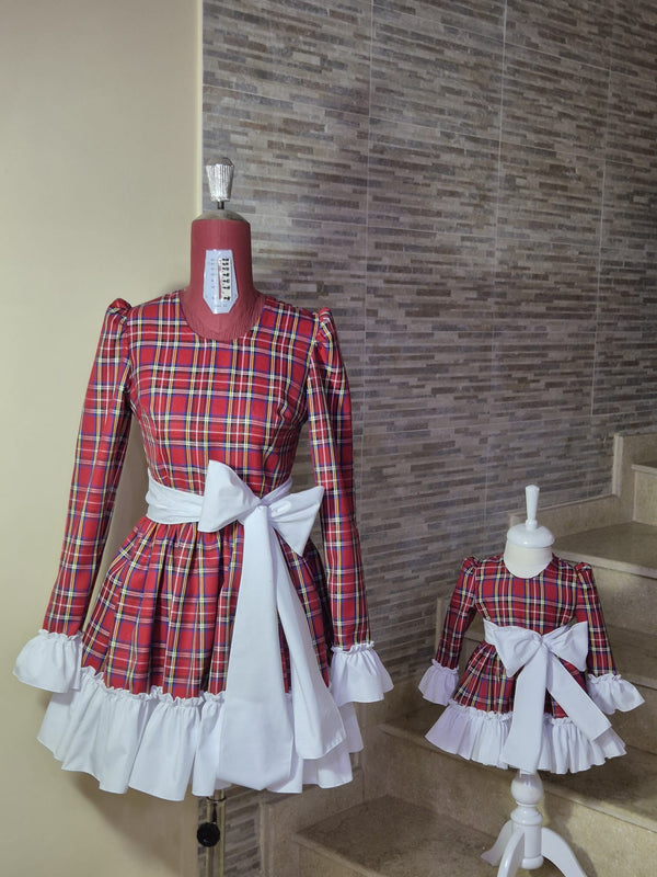 Rochie “Sweet Tartan” cu dantelă albă